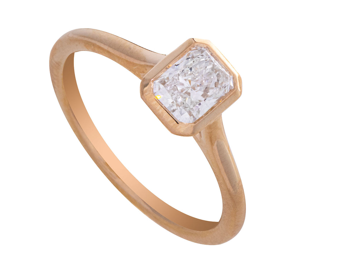 3/4ct. Radiant Cut Newborn Lab Created Bezel Solitaire Engagement Ring in 14K Yellow Gold