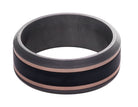 8.5mm Comfort Fit Gents Wedding Ring in 14K Rose Gold, Tantalum, and Carbon Fiber