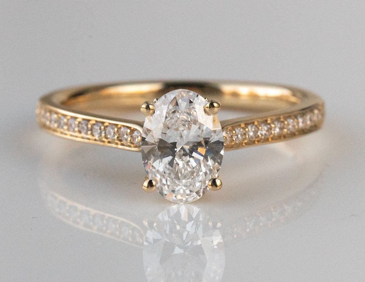 1 1/5ct. t.w. Oval Cut Newborn Lab Created Diamond Engagement Ring in 14K Yellow Gold