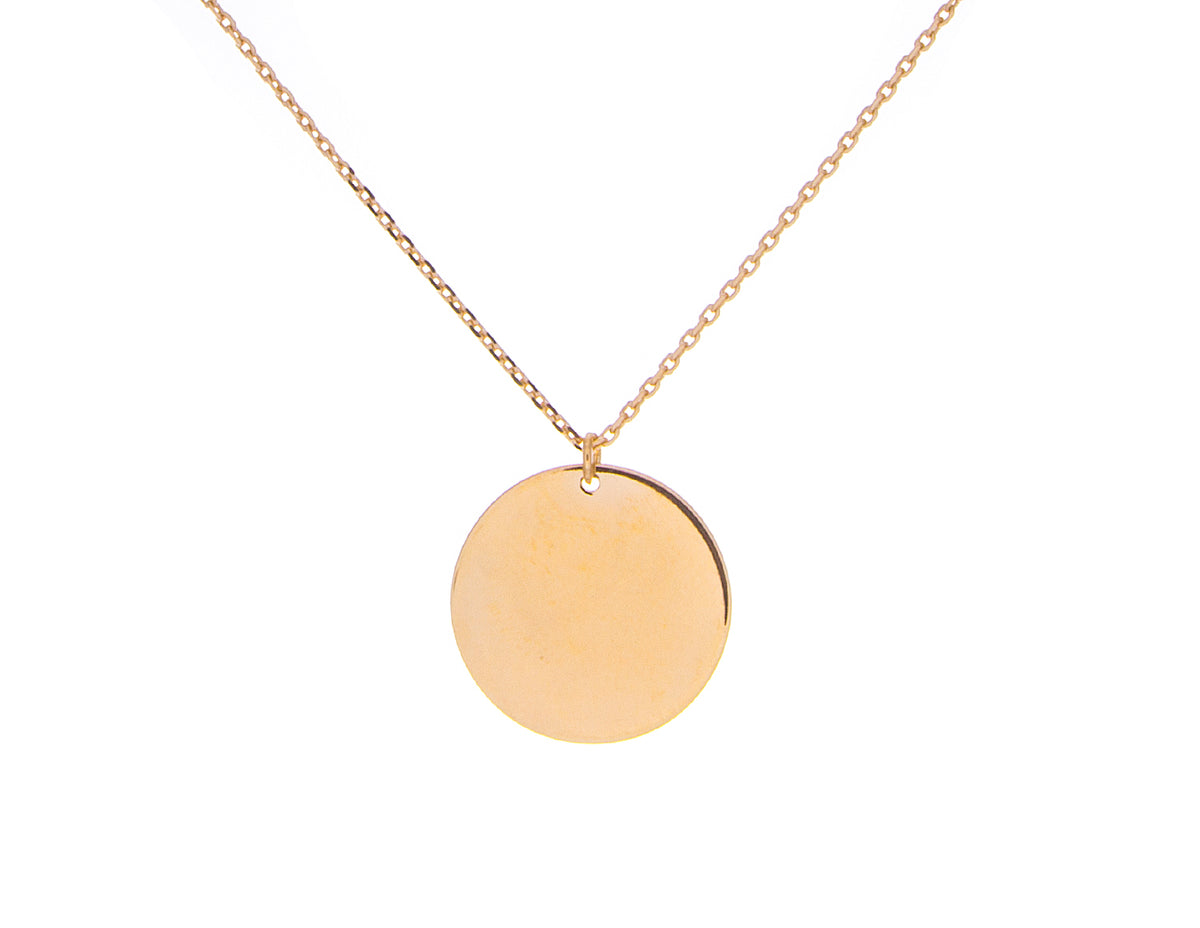 Round Engravable Disc Necklace in 14K Yellow Gold
