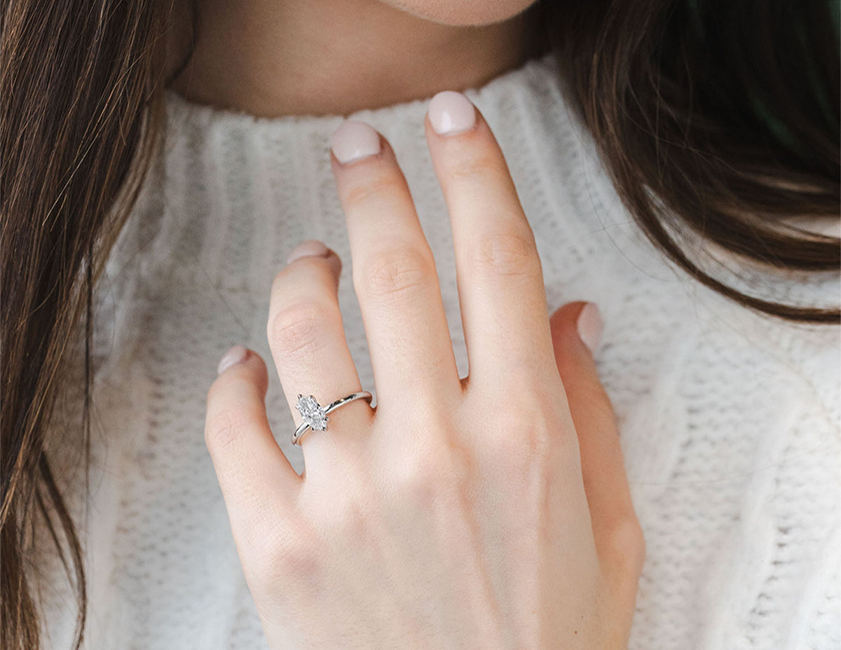 3/4ct. t.w. Marquise Cut Newborn Lab Created Diamond Hidden Halo Engagement Ring in 14K White Gold