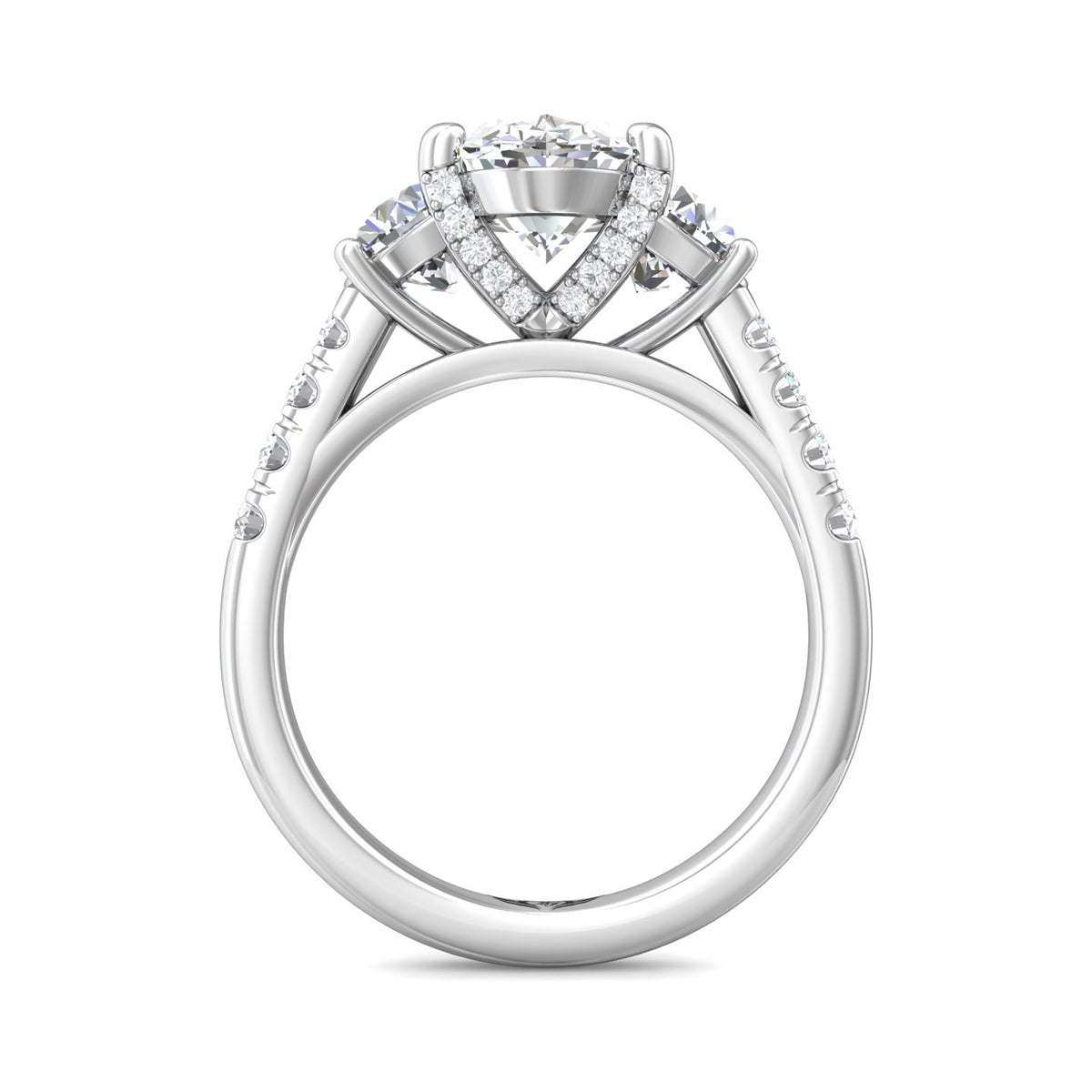 1 1/8ct. t.w. Half Moon & Round Diamond Engagement Ring in 14K White Gold
