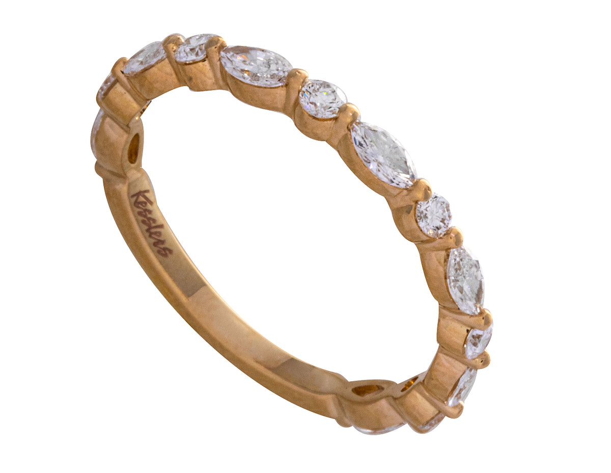 5/8ct. t.w. Marquise and Round Cut Diamond Anniversary Ring in 14K Yellow Gold