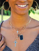 Black Enamel Cross Pendant in 14K Yellow Gold
