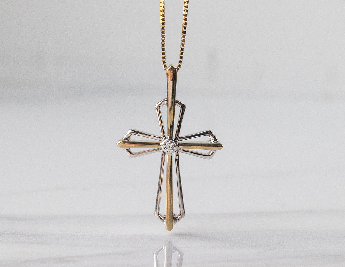 .04ct. Diamond Cross Pendant in 10K Yellow and White Gold