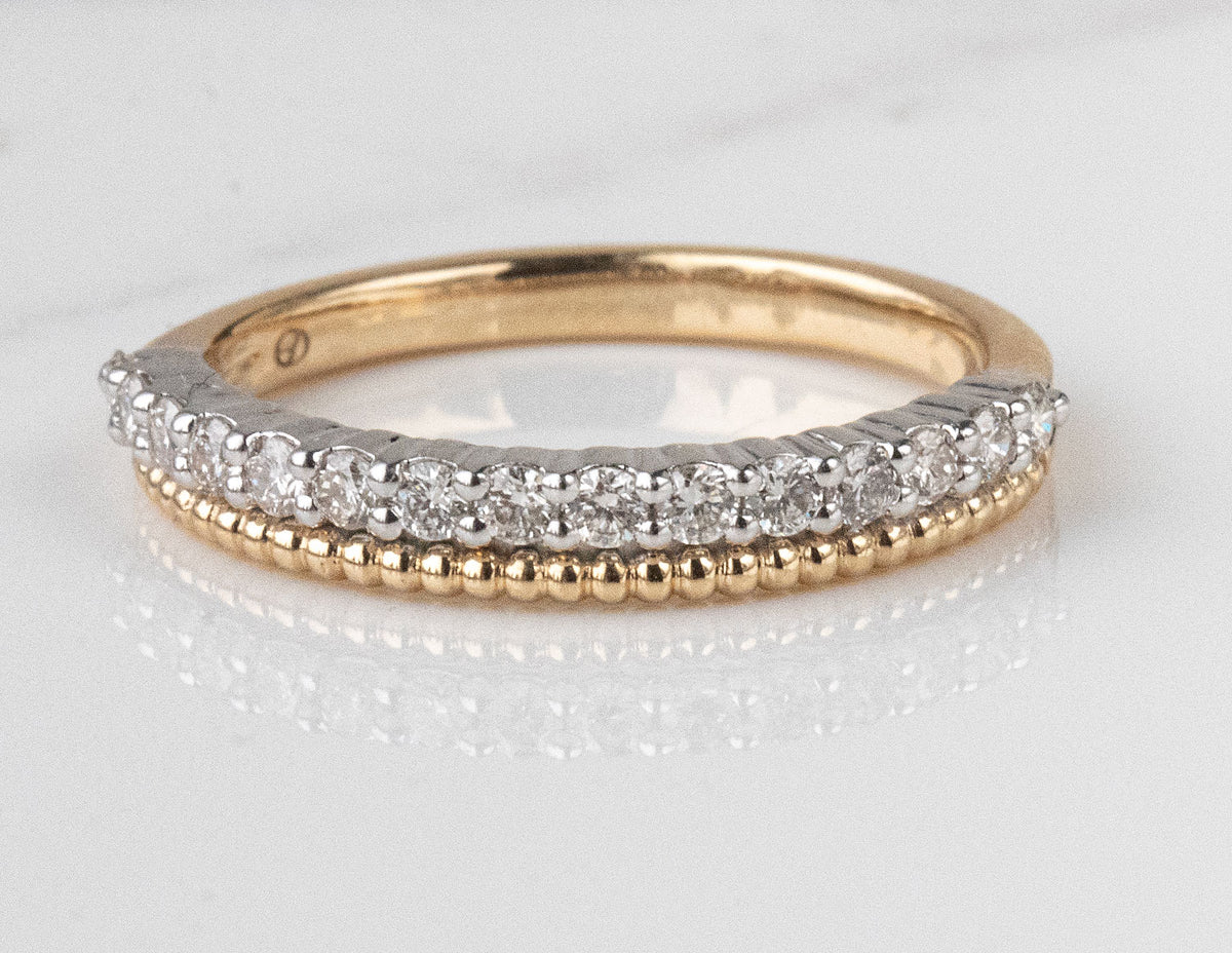 1/3ct. t.w. Diamond Beaded Fashion Ring in 14K Yellow and White Gold