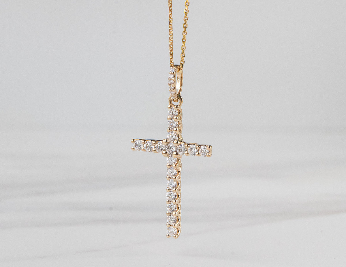 1/2ct. t.w. Newborn Lab Created Diamond Cross Pendant in 14K Yellow Gold