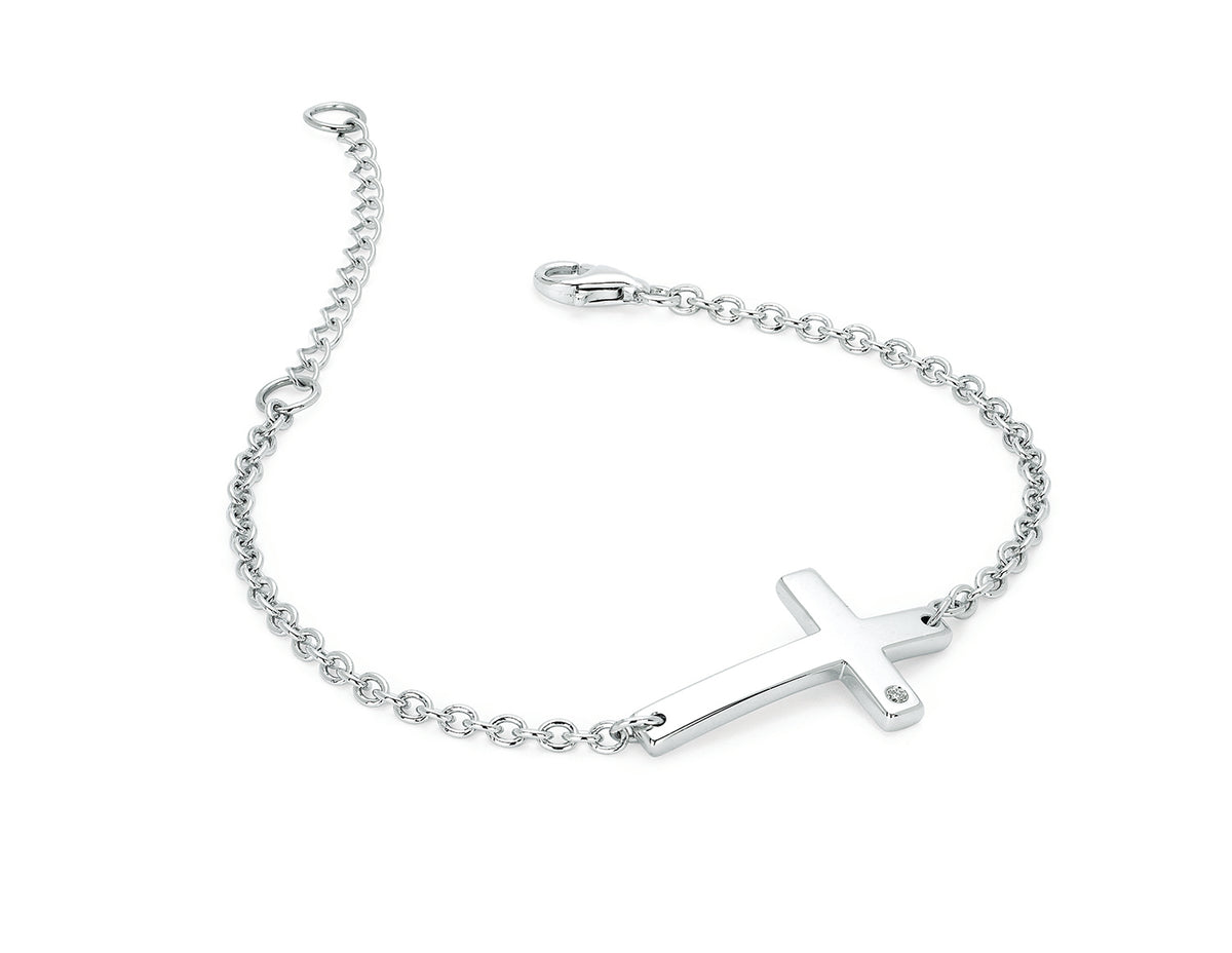 .01ct. Diamond Cross Bracelet in Sterling Silver