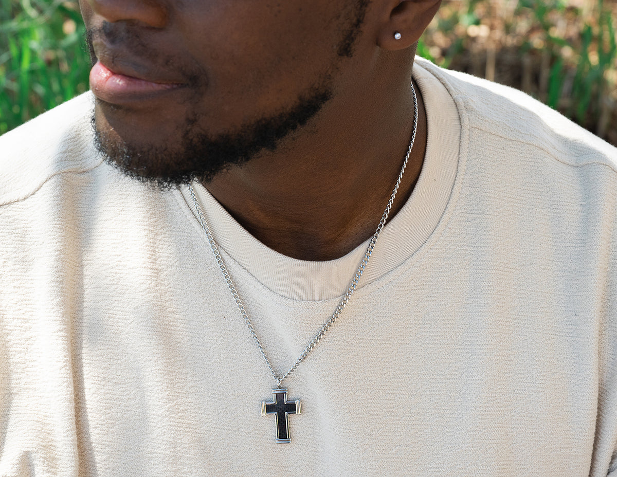 22" Stainless Steel and Carbon Fiber Cross Pendant