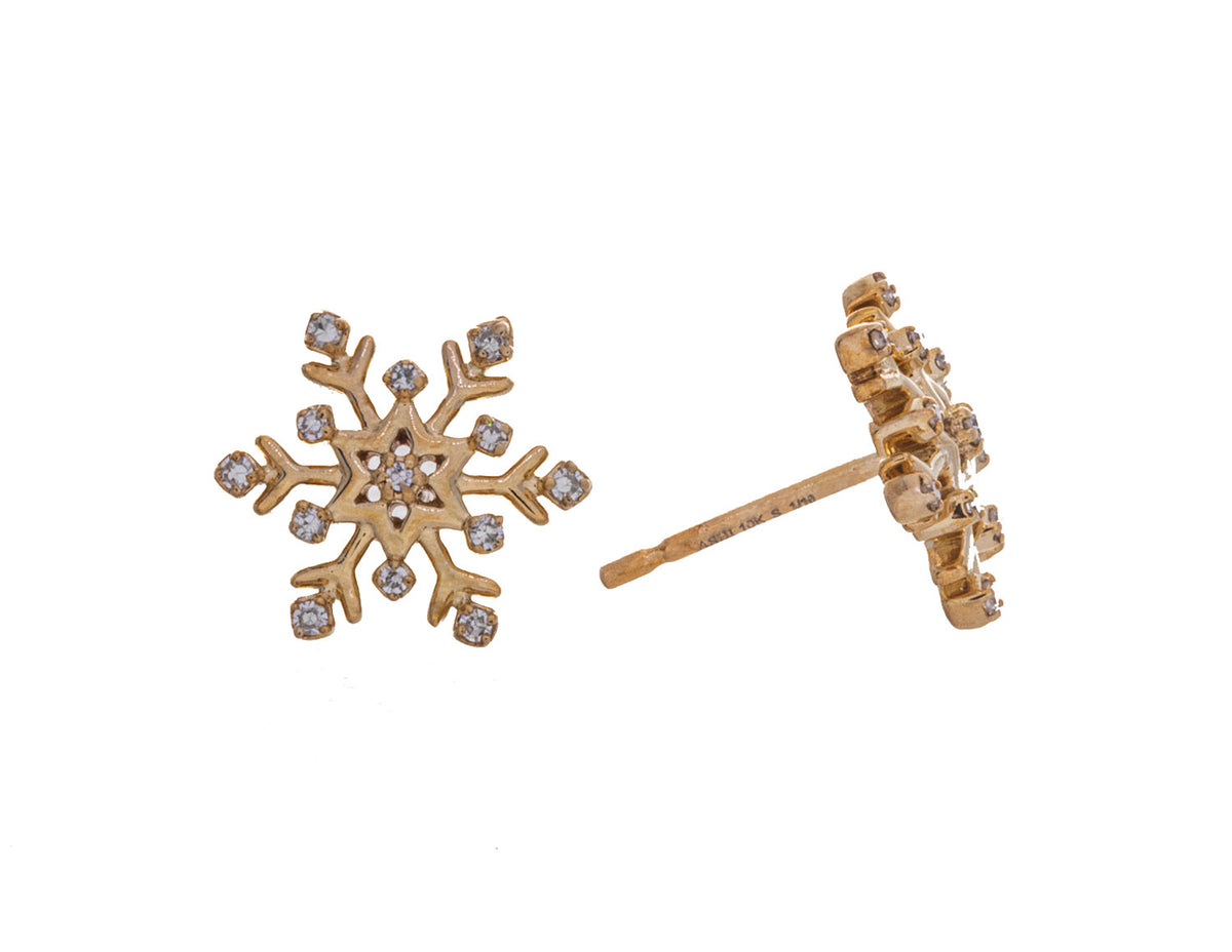 1/10ct. t.w. Diamond Snowflake Earrings in 10K Yellow Gold