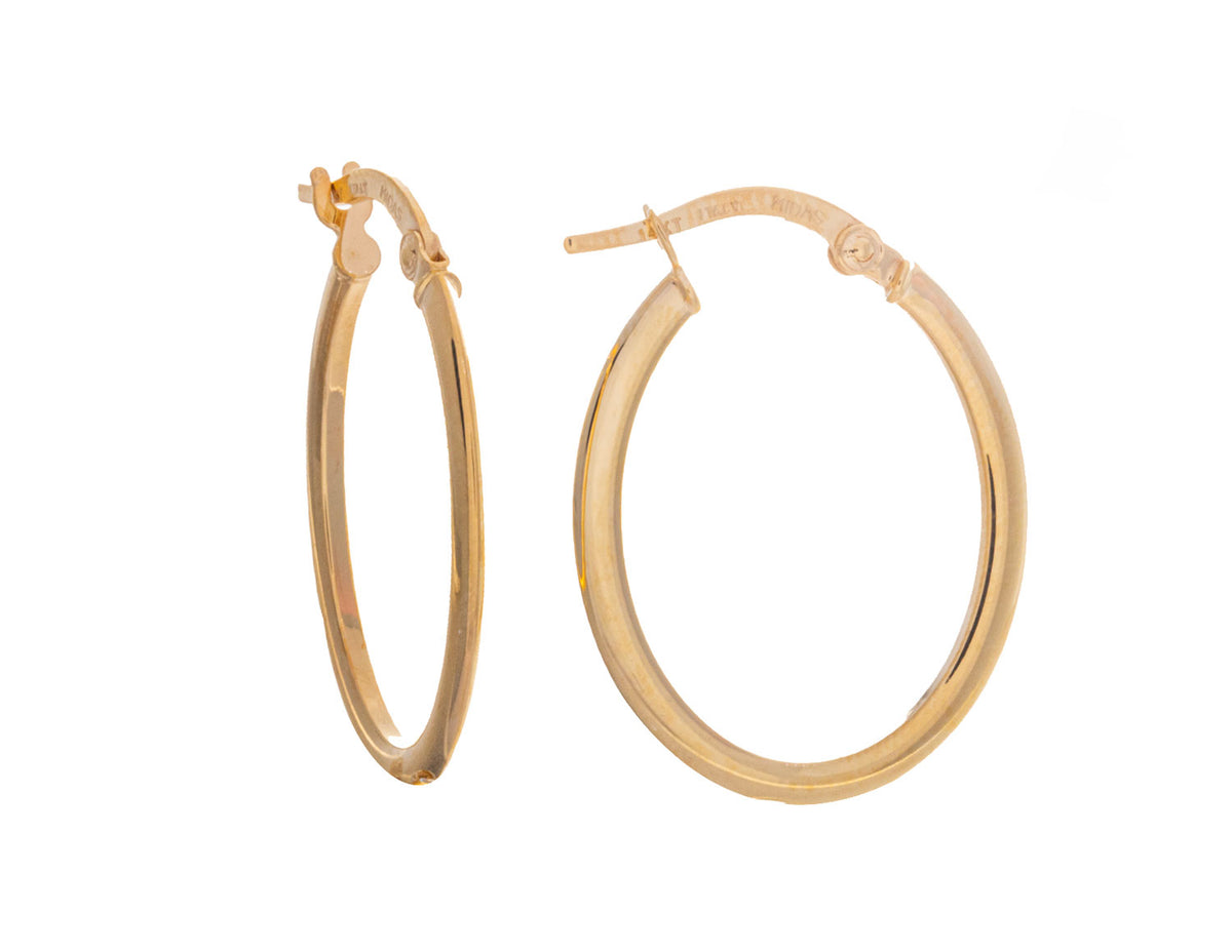 20x15mm Knife Edge Tube Oval Hoop Earrings in 14K Yellow Gold