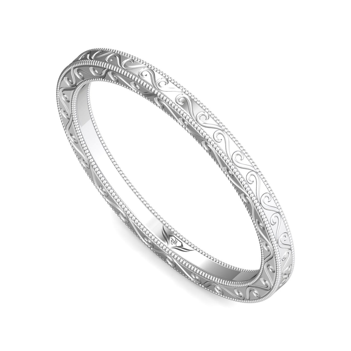 Plain Carved Wedding Band in 14K White Gold