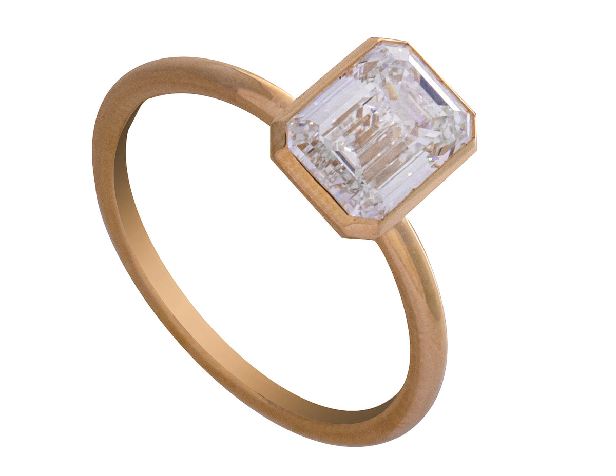 2ct. Emerald Cut Newborn Lab Created Diamond Bezel Engagement Ring in 14K Yellow Gold