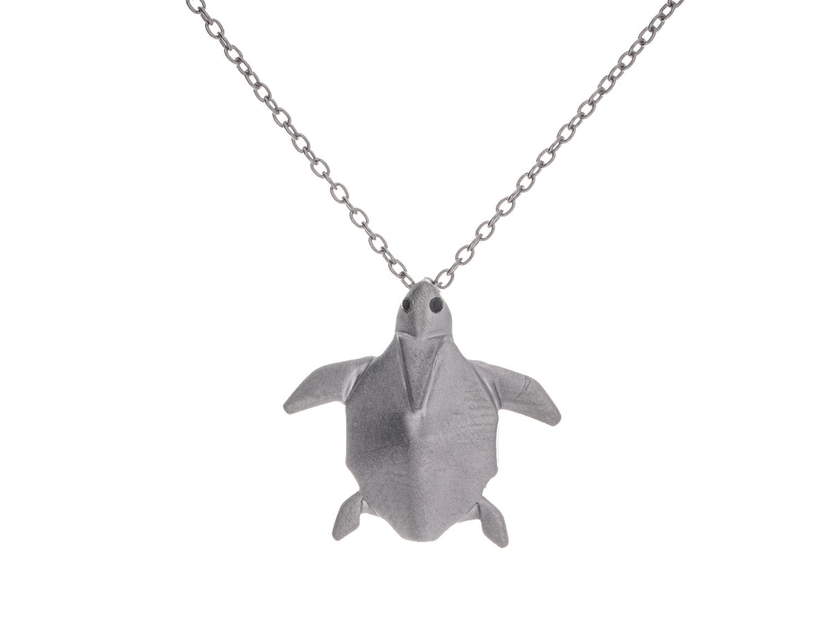 .01ct. t.w. Black Diamond Origami Turtle in Sterling Silver and Pink Gold Micron Plating