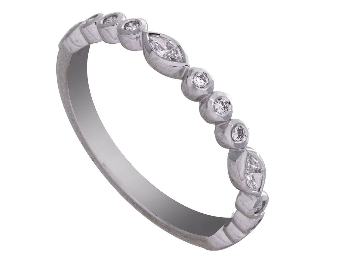 1/4ct. t.w. Marquise and Round Cut Diamond Anniversary Ring in 14K White Gold