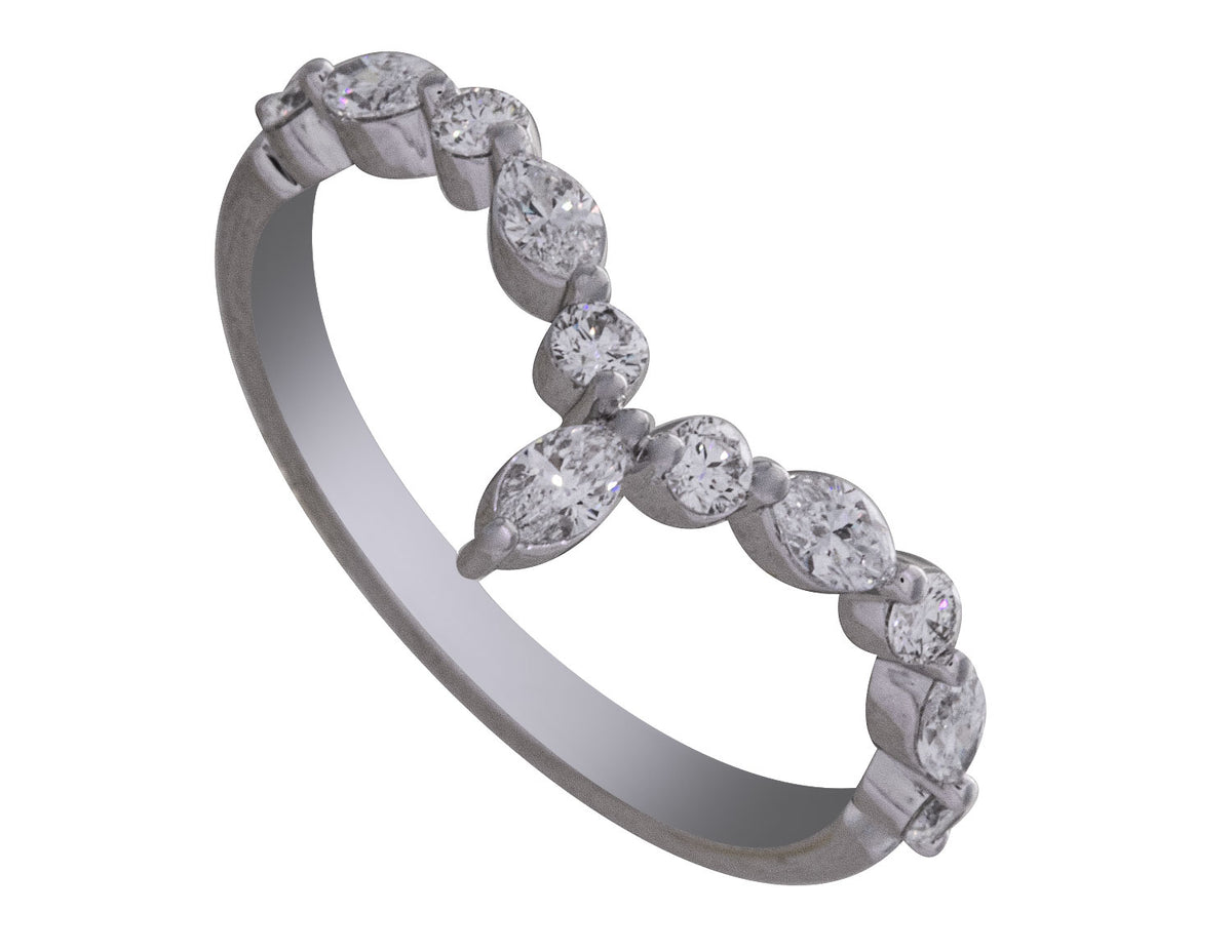 1/2ct. t.w. Marquise and Round Chevron Diamond Wedding Ring in 14K White Gold