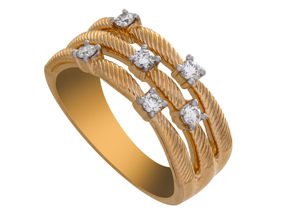 1/4ct. t.w. 3-Row Diamond Fashion Ring in 14K Yellow Gold
