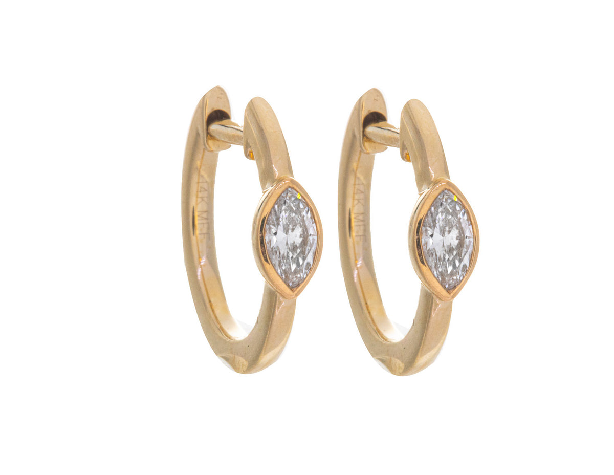 1/5ct. t.w. Marquise Cut Diamond Bezel Hoop Earrings in 14K Yellow Gold