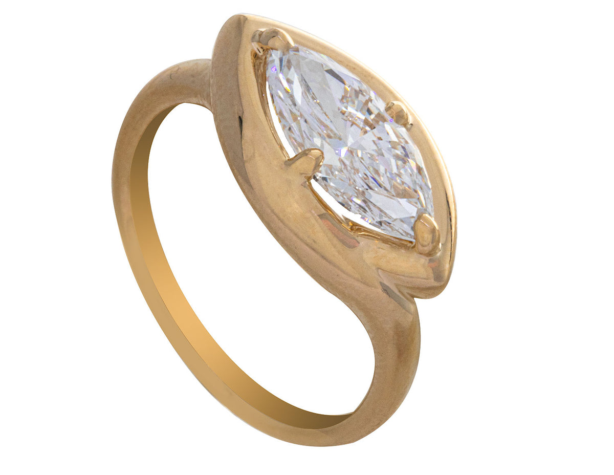 1 1/2ct. Marquise Cut Newborn Lab Created Diamond East-West Engagement Ring in 14K Yellow Gold