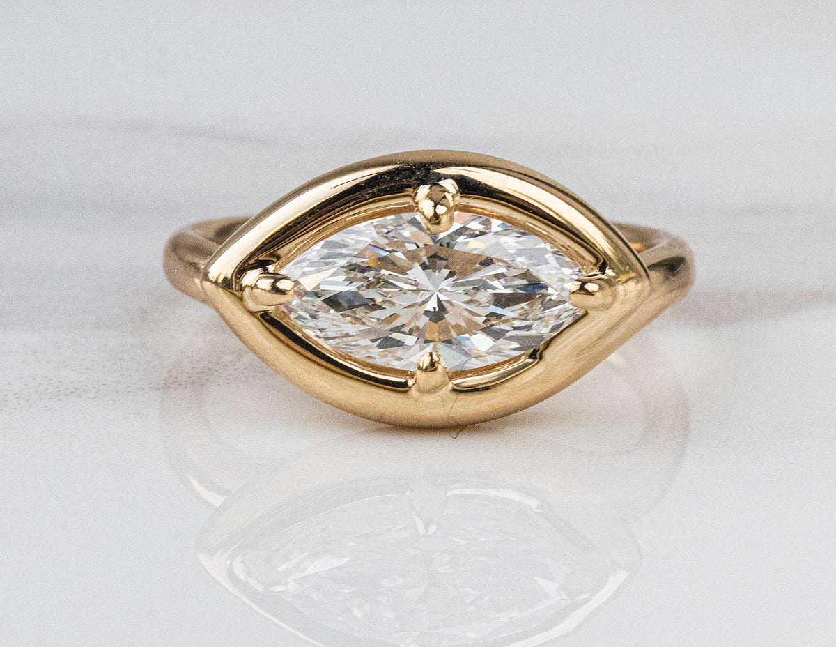 1 1/2ct. Marquise Cut Newborn Lab Created Diamond East-West Engagement Ring in 14K Yellow Gold