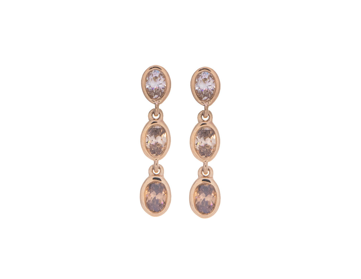 1/3ct. t.w. Brown Graduating Oval Cut Bezel Set Diamond Dangle Earrings in 14K Yellow Gold