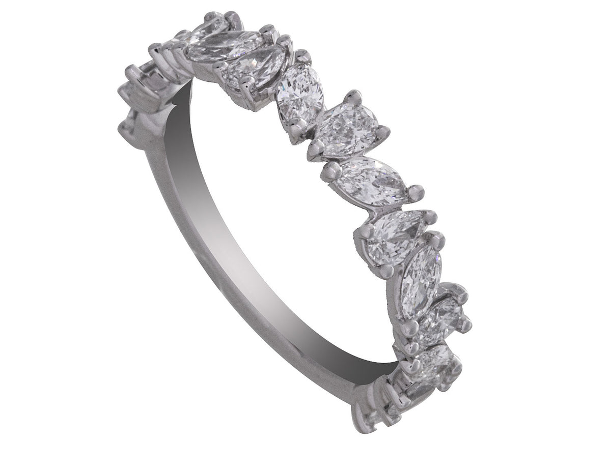1ct. t.w. Marquise and Pear Cut Newborn Lab Created Diamond Anniversary Ring in 14K White Gold