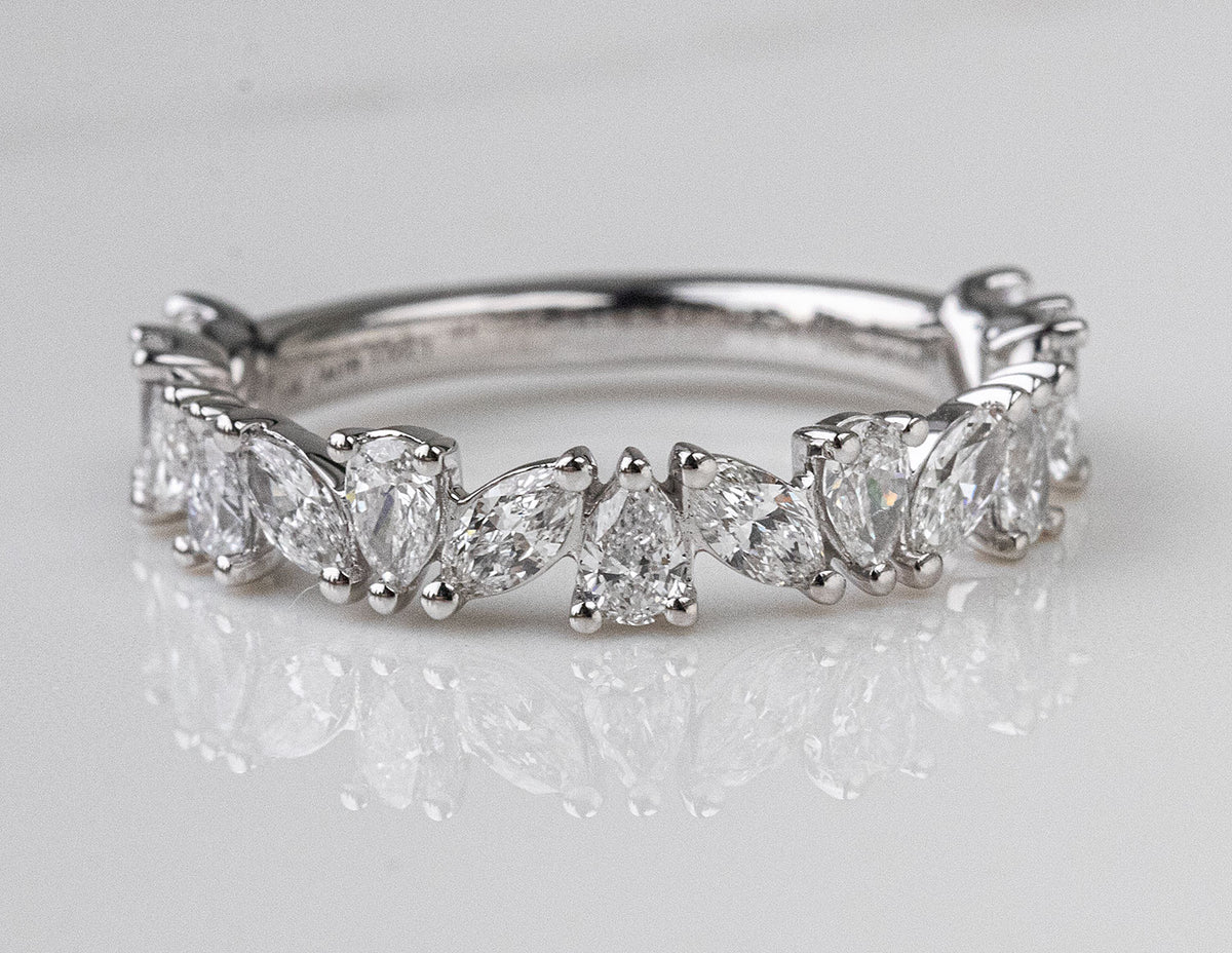 1ct. t.w. Marquise and Pear Cut Newborn Lab Created Diamond Anniversary Ring in 14K White Gold