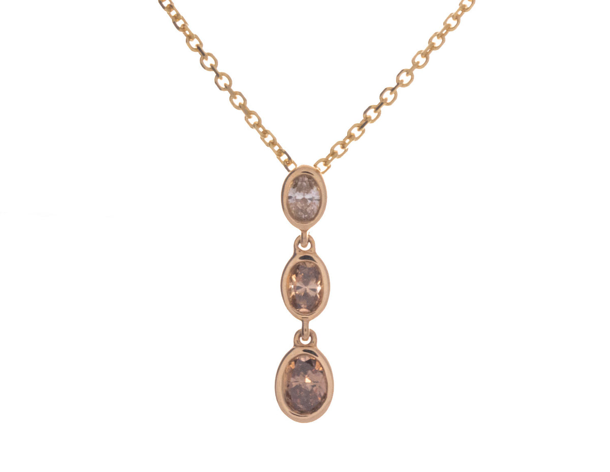 1/3ct. t.w. 3-Stone Brown Oval Cut Diamond Pendant in 14K Yellow Gold