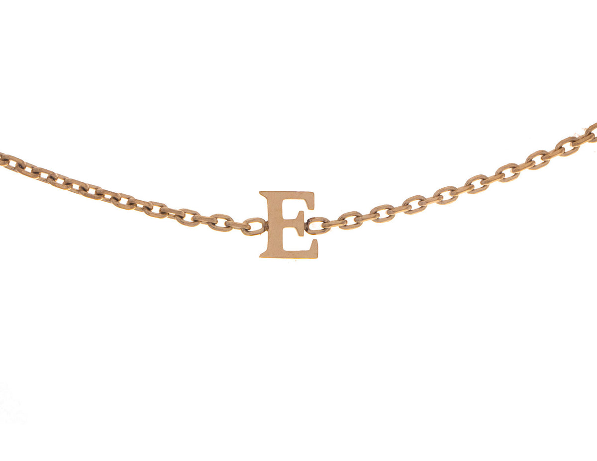 7" Block Letter E Initial Bracelet in Gold Ion-Plated Stainless Steel