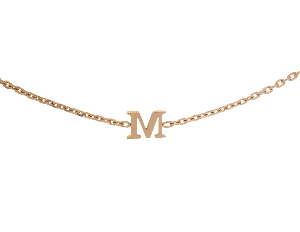 Block Letter M Initial Bracelet in Gold Plated Stainless Steel