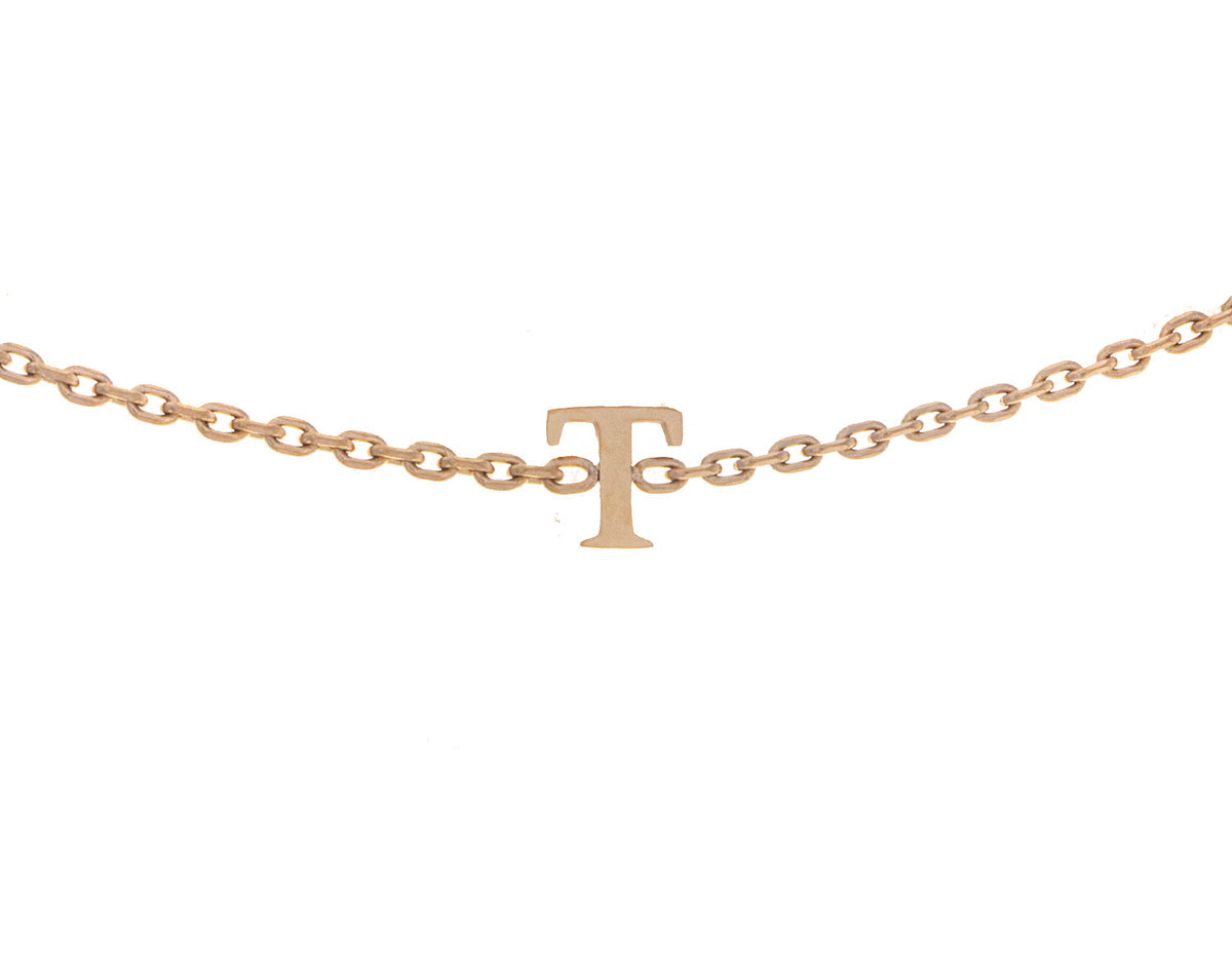 7" Block Letter T Initial Bracelet in Gold Ion-Plated Stainless Steel