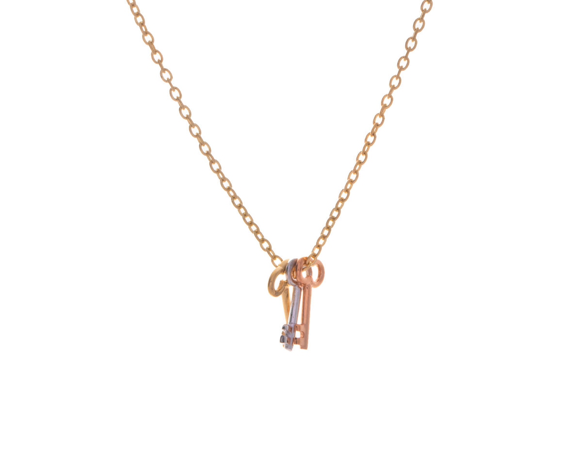 Key Charm Necklace in Tri-Color 14K Gold