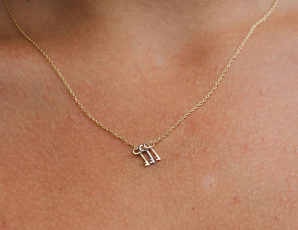 Key Charm Necklace in Tri-Color 14K Gold