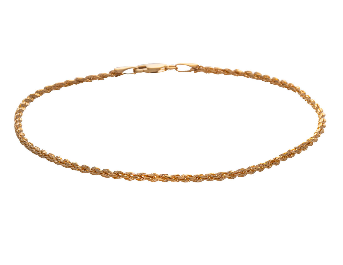 7.5" Diamond Cut Solid Rope Chain Bracelet in 10K Yellow Gold
