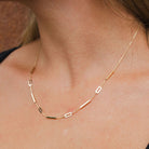 Bar & Oval Station Necklace in 14K Yellow Gold