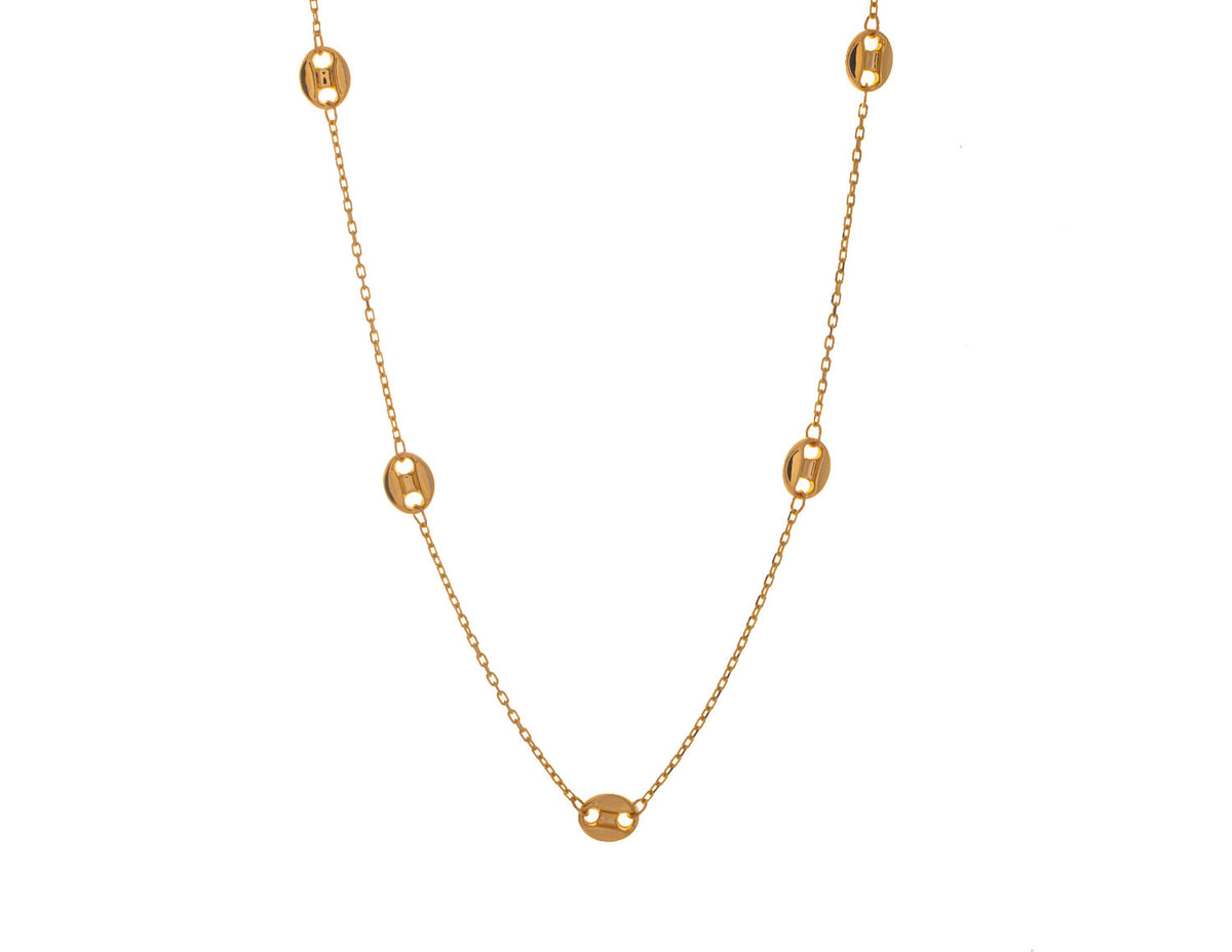 Mini Puffed Mariner Station Necklace in 14K Yellow Gold