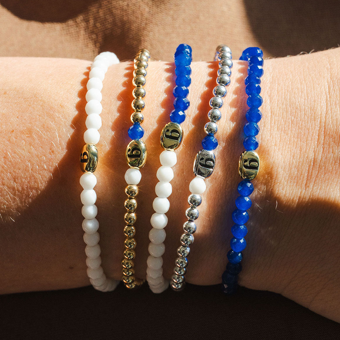 Make-A-Wish - 14K Gold Filled, Dark Blue Agate, & Chalky White Quartz Beaded Gratitude Bracelet