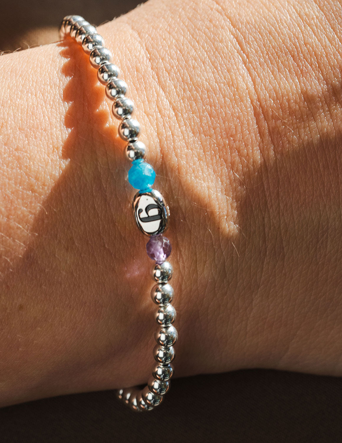 ABCD - Sterling Silver, Apatite, Amethyst Cubic Zirconia, & Gold Tone Beaded Gratitude Bracelet