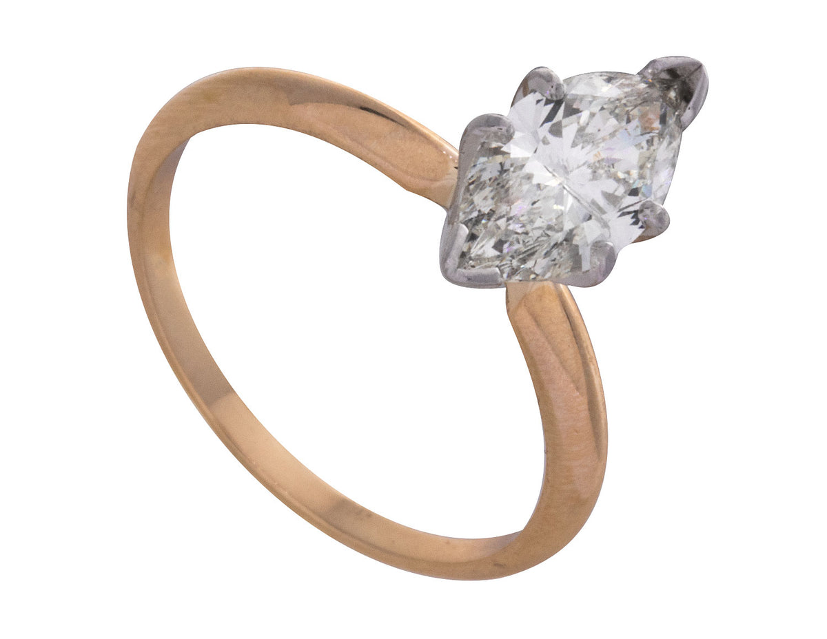 1 1/10ct. Marquise Cut Diamond Solitaire Engagement Ring in 14K Yellow Gold