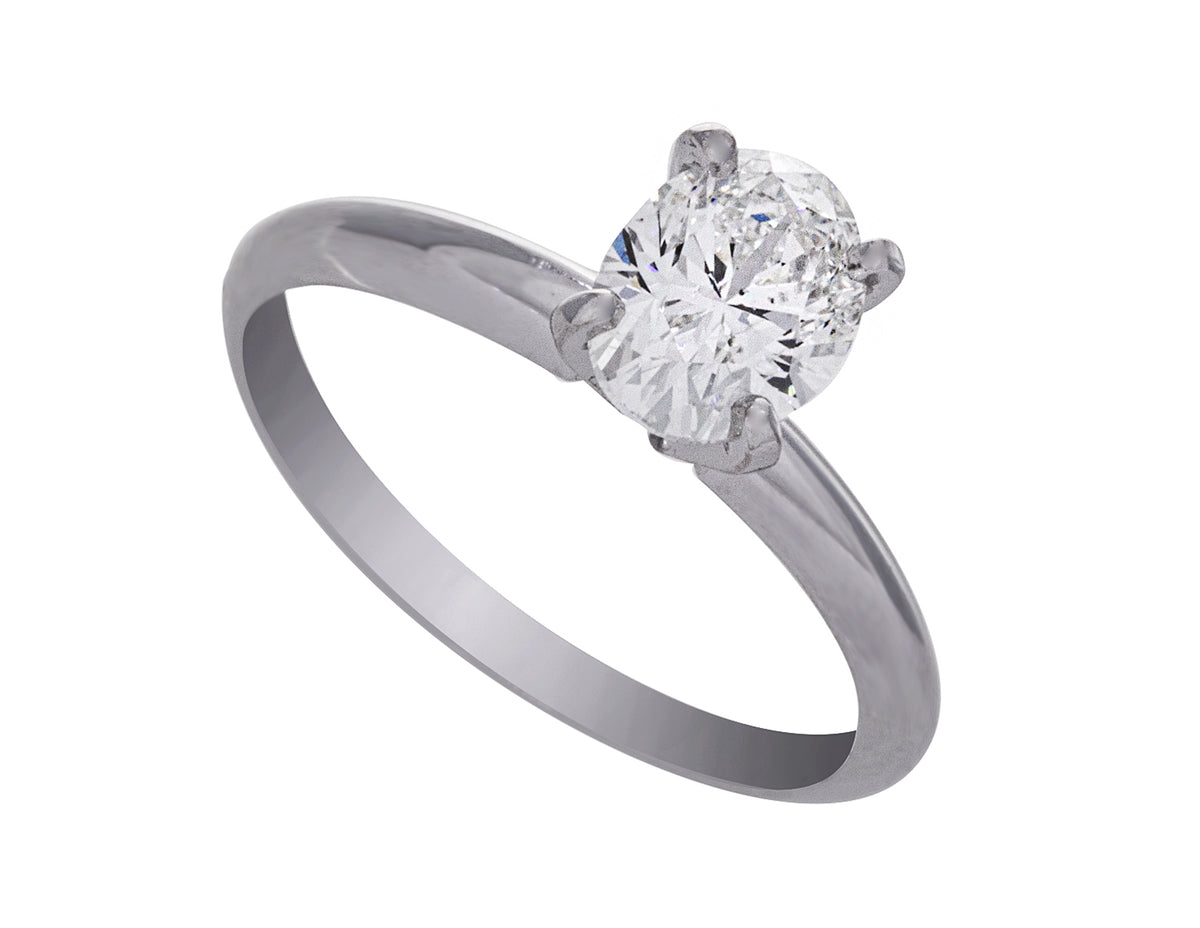 1ct. Oval Cut Diamond Solitaire Engagement Ring in 14K White Gold