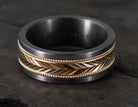 8mm Tantalum Comfort Fit Gents Wedding Ring with Carved 14K Yellow Gold Inlay