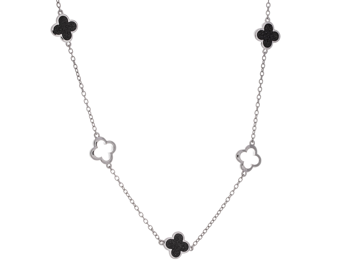 Crushed Black and White Diamond Reversible 5-Clover Pendant in Sterling Silver