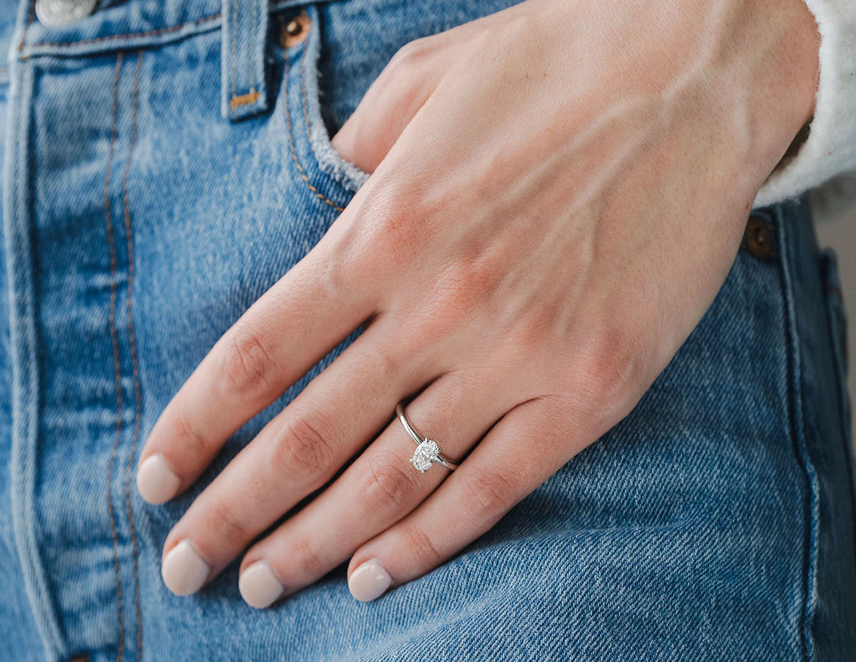 3/4ct. t.w. Oval Cut Newborn Lab Created Diamond Hidden Halo Engagement Ring in 14K White Gold