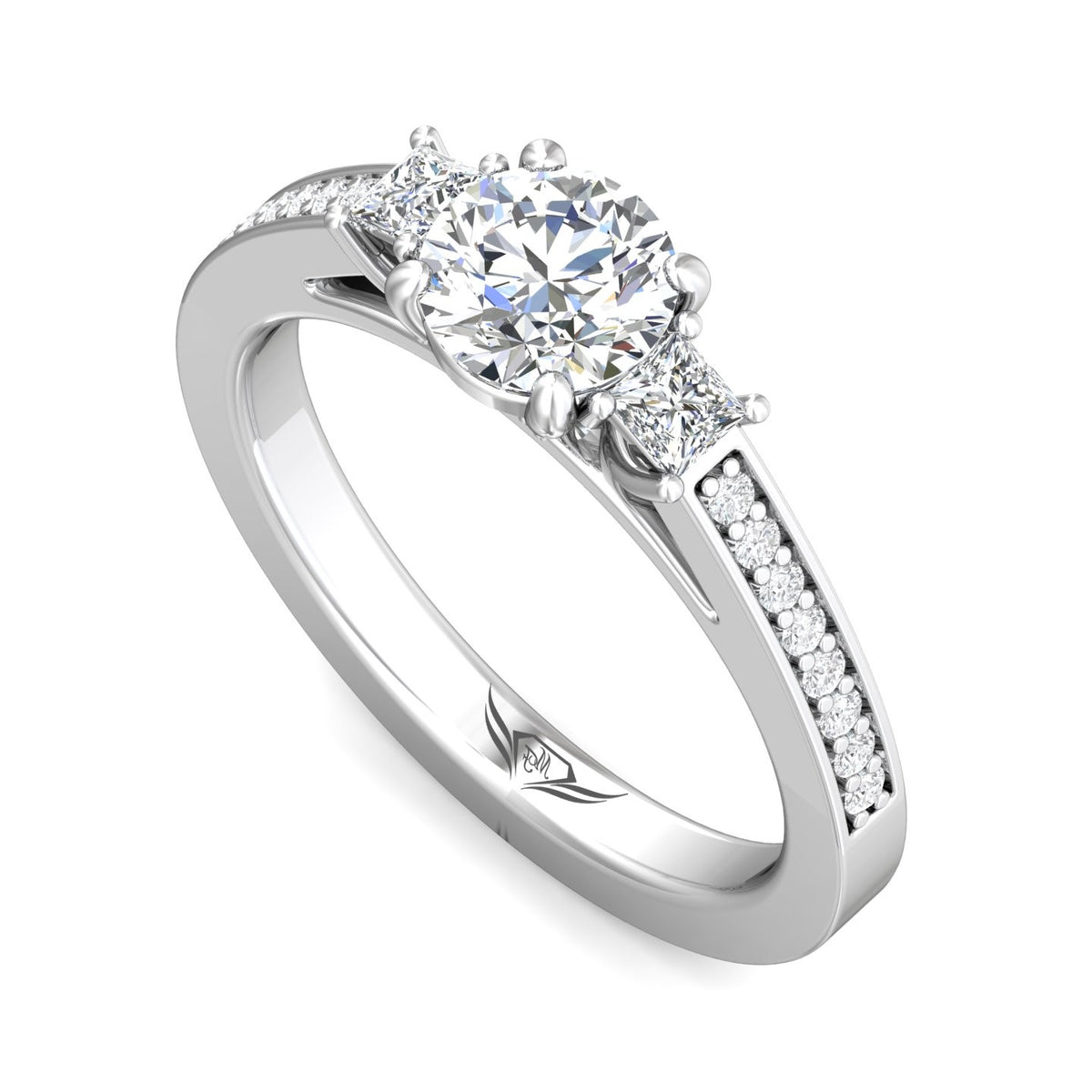 1/3ct. t.w. Princess and Round Cut Diamond Engagement Ring in 14K White Gold