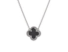 16" Crushed Black Diamond Clover Pendant in Sterling Silver