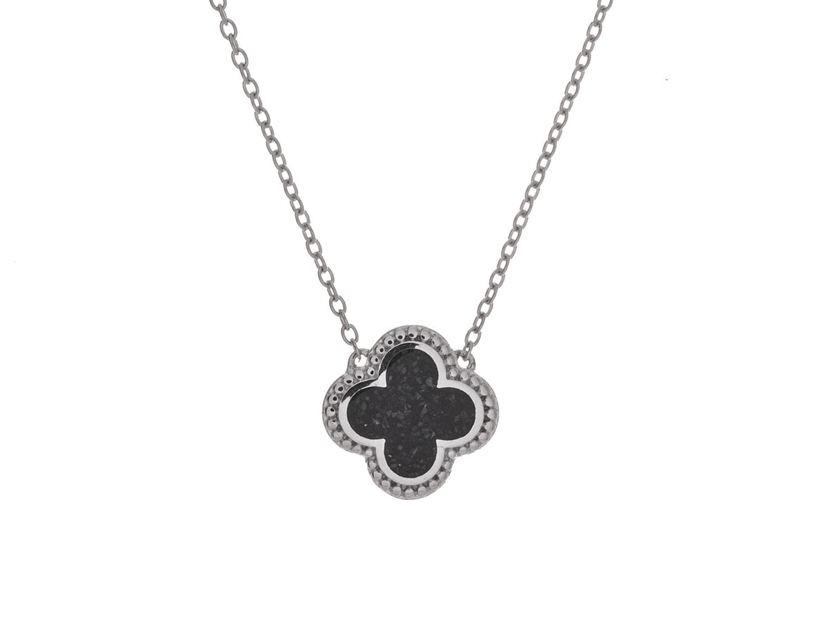 16" Crushed Black Diamond Clover Pendant in Sterling Silver