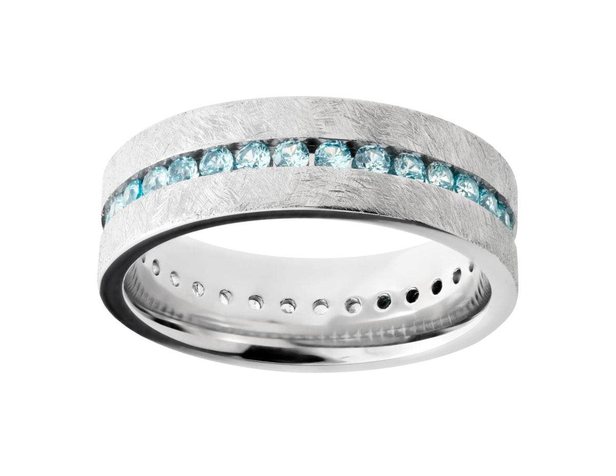 1ct. t.w. Irradiated Aqua Blue Diamond Men's Wedding Ring in 14K White Gold
