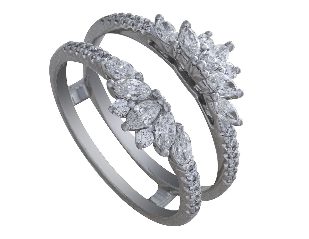 3/4ct. t.w. Marquise and Round Cut Diamond Wedding Guard in 14K White Gold