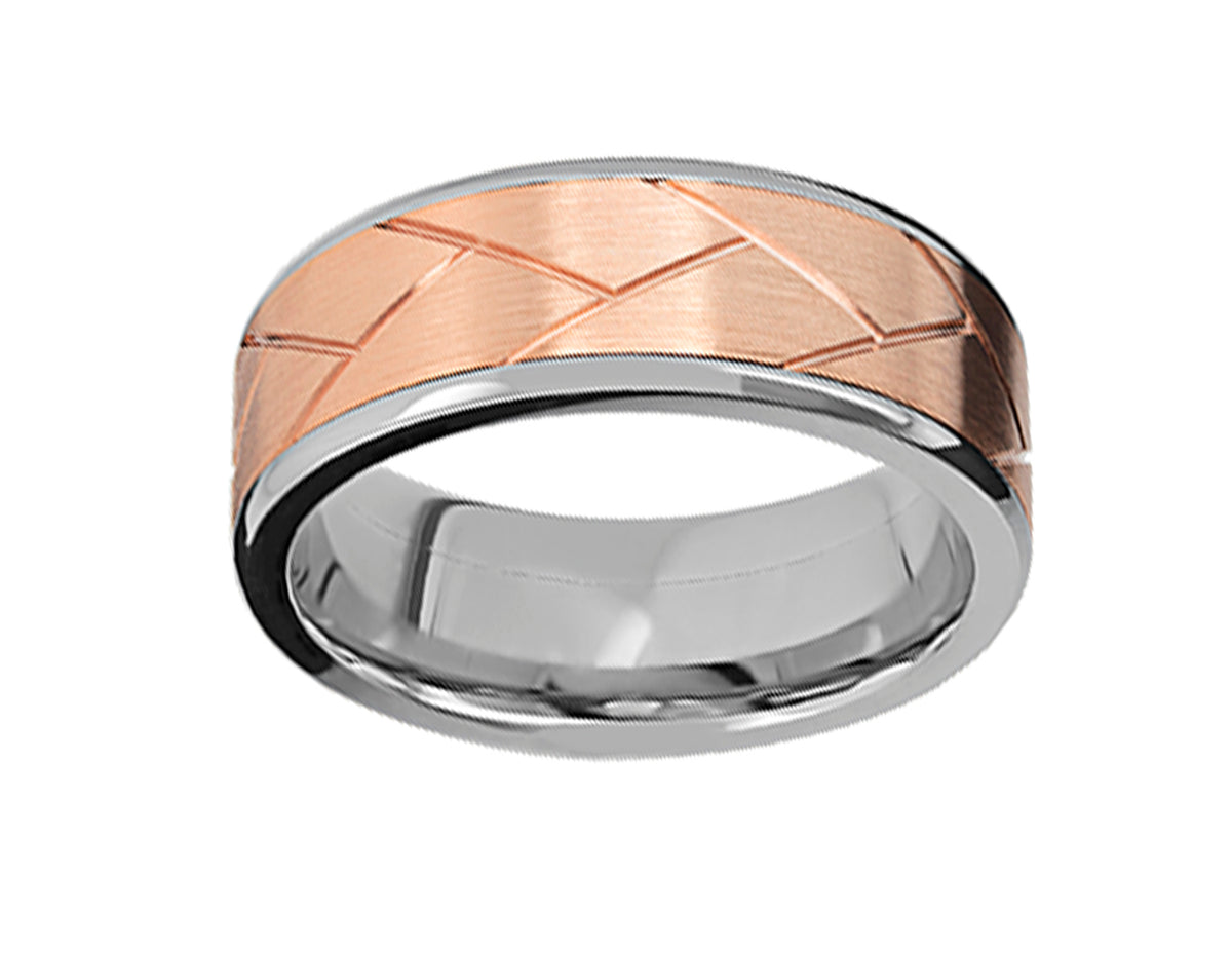 8mm Men's Wedding Ring in 14K White and Rose Gold