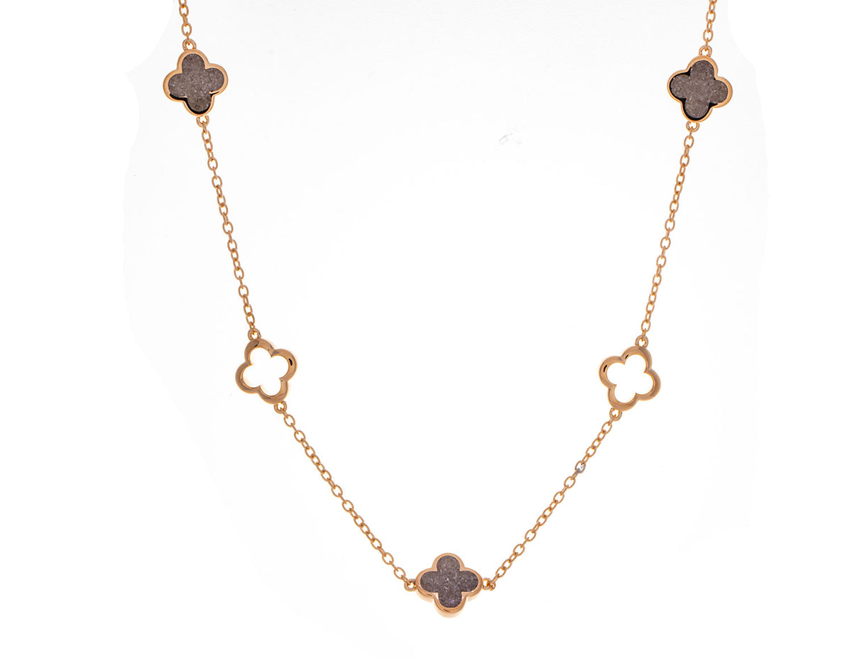 18" Crushed Black and White Diamond Reversible 5-Clover Pendant in Vermeil